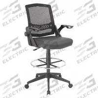 BOSS Drafting Chair: Black, Vinyl & Mesh Material, Adj Arms Arm, 18 in Seat Wd, 19 1/2 in Seat Dp (MPN B16223-BK). Key specifications — Brand: BOSS; Tilting Back: No; Frame Material: Nylon; Frame Color: Black.