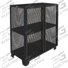 JAMCO Storage Cabinet: 72 in x 36 in x 54 in, 2 Fixed Shelves, Swing Handle & Padlock Hasp, Legs (MPN MB472BL). Key specifications — Brand: JAMCO; Body Panel Type: Ventilated; Base Type: Legs; Cabinet Color: Black; Frame Assembled: Assembled.