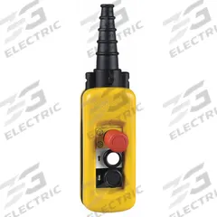 SCHNEIDER ELECTRIC Pendant Control Station: (2) Push Buttons/Emergency Stop, 1NO/1NC, NEMA 1/4/4X/5 (MPN XACA2813). Key specifications — AC Contact Rating: 1.2 A @ 600 V; Action: Maintained/Momentary/Momentary; DC Contact Rating: 0.27 A @ 250 V; Enclosure Material: Plastic; Hub Style: Dead-End; Legend: 1 Emergency Stop NC; Operator Configuration: (2) Push Buttons/Emergency Stop; Brand: SCHNEIDER.
