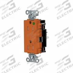 HUBBELL Receptacle: Hospital Grade, Decorator Duplex, 5-15R, Orange, 125V AC, 15 A, 2 Pole / 3 Wire (MPN HBL2172STOTR)