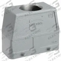 HARTING M40 Rectangular Connector Hood: Size 16 B, Top, Single-Entry, M40 Cable Entry, Aluminum (MPN 19300160428). Key specifications — IP Rating: IP65; Size Designation: 16 B; Cable Entry Thread Size: M40; Seal Material: NBR; Locking Type: Dual Lever; Brand: HARTING; Primary Material: Aluminum; Operating Temperature Range: -40 to 125 Degrees C.