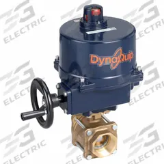 DYNAQUIP CONTROLS Electrically Actuated Two-Way Ball Valve: 2 in Nominal Valve Size, Bronze, 120V AC (MPN EVA68AME01). Key specifications — Actuator Features: Manual Override; Brand: DYNAQUIP CONTROLS; Included Mounting: ISO 5211 Actuator Mounting Pad.