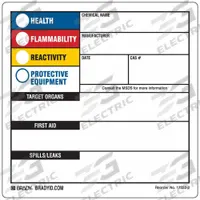 BRADY HMIG Label: 6 in Ht, 6 in Wd, 0.006 in Thick, Polyester, Adhesive, 6 in x 6 in, 250 PK (MPN 17322-2LS). Key specifications — Material: Polyester.