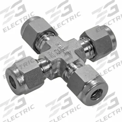 HAM-LET Compression Cross Fitting: 3/8 in OD x 3/8 in OD x 3/8 in OD x - Double-Ferrule Stainless Steel Fittings