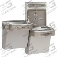 ELKAY Bi-Level Drinking Fountain with Bottle Filler: On-Wall, 8 gph @ 50°F, Touchless Sensor, Gray (MPN EZOOTL8WSLK). Key specifications — Brand: ELKAY; Housing Material: Vinyl Clad Steel; Housing Finish: Granite; Chilling Capacity: 8 gph @ 50°F; Housing Color: Gray.