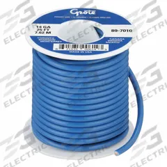 GROTE Primary Automotive Wire: GPT, 25 ft, 1 Conductor, 14 AWG, Blue, 60 V Volt (MPN 89-7010). Key specifications — Brand: GROTE.