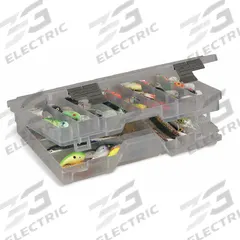 PLANO MOLDING Compartment Box: 14 in x 9 in x 2 3/4 in, Clear, 45 Compartments, 10 Adj Dividers (MPN 470000). Key specifications — ESD Conductive: Not Electrostatic Discharge Conductive; Color: Clear; Brand: PLANO MOLDING; Material: Plastic.