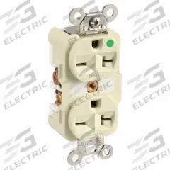 HUBBELL Receptacle: Hospital Grade Fed. Spec., Duplex, 6-20R, Ivory, 250V AC, 20 A, 2 Pole / 3 Wire (MPN HBL8400I)