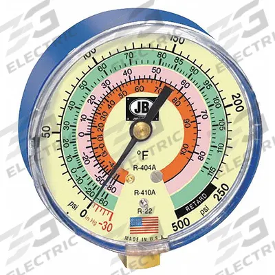 JB INDUSTRIES Low Side Gauge: Low Side Gauge, -14.7 psi to 500 psi, Non-Liquid Filled - Analog Low Side Compound Pressure Gauges