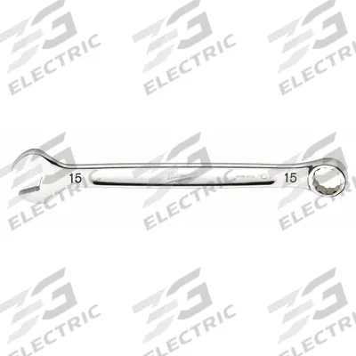 MILWAUKEE Combination Wrench: Chrome Vanadium Steel, Chrome, 15 mm Head Size - Metric 12-Point Combination Wrenches