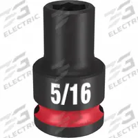 MILWAUKEE Standard Impact Socket: 3/8 in Drive Size, SAE, 5/16 in Socket Size, 6-Point, Std (MPN 49-66-6102). Key specifications — attr1215501: MILWAUKEE; attr1215515: Black Phosphate; attr1215518: 5/16 in.