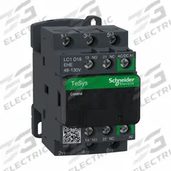 SCHNEIDER IEC Magnetic Contactor: Non-Reversing, 3 Poles, 3NO Contacts, 18 A, 120V AC/48V AC Coil (MPN LC1D18EHE). Key specifications — Brand: SCHNEIDER; Integrated Surge Suppression: No; Nominal Coil Voltage @ 60Hz: 48V AC.