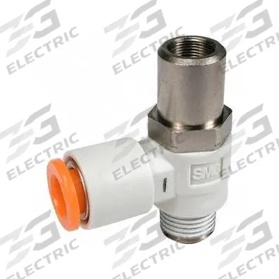 SMC Flow Control Valve: Elbow Fitting, Screwdriver Slot, 1/4 in/1/8 in Valve Body Size - Elbow-Style Speed Control Valves
