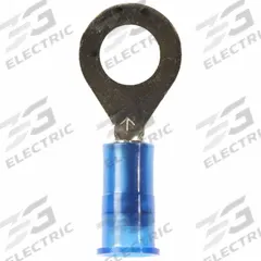 3M Ring Terminal: Blue, Nylon Insulation, 1/4 in Stud Size, 16 AWG to 14 AWG Wire Sizes, 1,000 V (MPN MNG14-14R/SK). Key specifications — attr1308027: 3M.