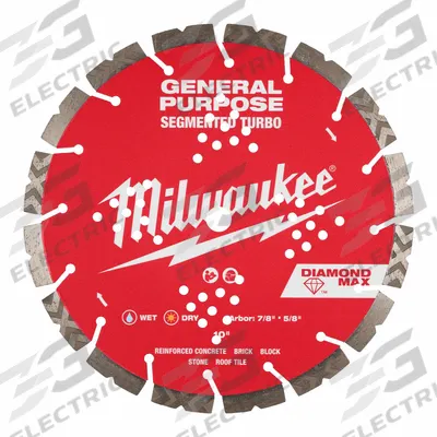 MILWAUKEE Diamond Saw Blade: Block/Brick/Concrete/Stone, 10 in Blade Dia. - Concrete & Asphalt-Cutting Blades