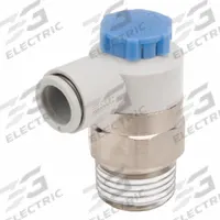 SMC Speed Control Valve: Elbow Fitting, Knob, 1/2 in Valve Body Size, 10 mm Tube, Meter In (MPN AS4211F-04-10SA). Key specifications — attr947203: Brass/PBT; attr947205: SMC.