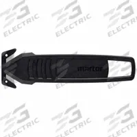 MARTOR Disposable Concealed Blade Safety Knife: 4 5/8 in Overall Lg, Straight Handle, Plain, 100 PK (MPN 145001.16). Key specifications — attr307620: Black; attr307617: Straight; attr307618: Plain; attr307619: Carbon Steel; attr307627: Includes Tape Splitter; attr307634: Concealed; attr324885: MARTOR.