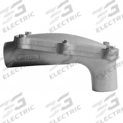 Pulling Elbow: Aluminum, Electroplated/Powder Coated, 4 in Trade Size, Female to Female, NPT (MPN ELBD-400A). Key specifications — Ends - Hazardous Fittings: 4 in FNPT x 4 in FNPT; Material: Aluminum; Finish: Electroplated; Brand: APPLETON ELECTRIC.