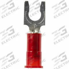 3M Fork Terminals: Red, Nylon, #8 Stud Size, 22 AWG – 18 AWG Wire Range, Locking Fork, 600 V (MPN MNG18-8FLX). Key specifications — Barrel Style: Insulation Grip; Manufacturer Part Number: MNG18-8FLX; Brand: 3M.