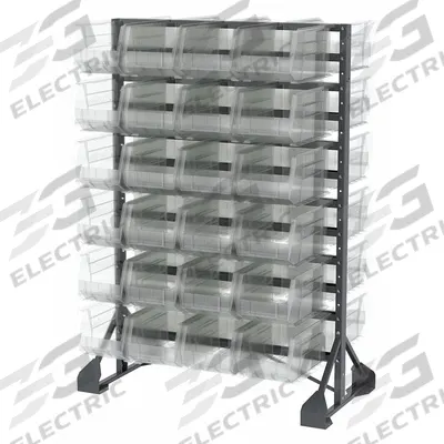 AKRO-MILS Bin Rail Floor Rack: 36 in x 54 in x 30 in, 2 Sided, 48 Bins, Hang and Stack Bin - Stationary Bin Rail Racks with Bins