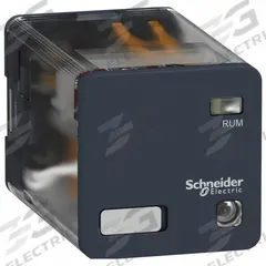 SCHNEIDER Relay: Socket Mounted, 10 A Current Rating, 120V AC, DPDT, 8 Pins/Terminals, A Socket (MPN RUMC23F7). Key specifications — Brand: SCHNEIDER; Base Type: Octal; Mounting Style: Plug-In; Pin Shape: Round; Electrical Connection: Quick-Connect; Manufacturer Part Number: RUMC23F7; Series: Harmony™ RUM Series.