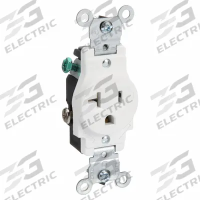LEVITON Receptacle: Single, 5-20, White, 125V AC, 20 A, 2 Pole / 3 Wire (MPN 5801-W) - General Purpose Receptacles
