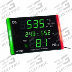 EXTECH Indoor Air Quality Analyzer: Built-In Mount, Gas Analyzers for Carbon Dioxide, Carbon Dioxide (MPN IAQ320). Key specifications — Manufacturer Part Number: IAQ320; Brand: EXTECH; Calibration Certificate Type: Not Certified; Digital Display Screen Type: LED; Features: Wall or Desktop Mount; Includes: 6 ft USB-C to USB-A Cable; PPM Accuracy: ±3% of Reading or ±40ppm (Whichever is Greater); Power Source: AC Adapter.