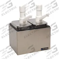 SAN JAMAR Condiment Pump Center: 2 Compartments, 2.5 qt Capacity, Black, 10 1/8 in Overall Wd, P9712. Key specifications — For Use With: Dressings; Includes: Ultra Pumps; Material: Stainless Steel; NSF Certified: No; Product Type: Condiment Pump Service Center; Brand: SAN JAMAR; Manufacturer Part Number: P9712.