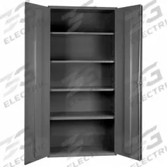 DURHAM MFG Storage Cabinet: 36 in x 24 in x 72 in, Swing Handle & Keyed, 14 ga Panel Thick, Frame (MPN 3501-4S-95). Key specifications — attr62698: Gray; attr62736: Welded; attr87895: Frame; attr62693: Assembled; attr62737: Stationary; attr62694: Adjustable; attr62695: Powder Coated; attr62696: Steel.
