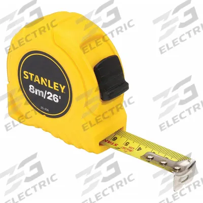 STANLEY Tape Measure: Nonmagnetic Single Hook Tip, 26 ft / 8 m, Plastic - Inch & Metric Tape Measures