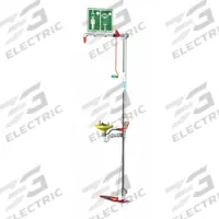 HUGHES SAFETY Shower with Eyewash: Floor Mnt, Uncovered, Plastic Bowl, Stainless Steel Pipe (MPN 18GS75G). Key specifications — Brand: HUGHES SAFETY.