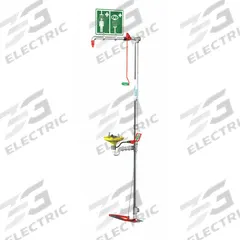 HUGHES SAFETY Shower with Eyewash: Floor Mnt, Uncovered, Plastic Bowl, Stainless Steel Pipe (MPN 18GS75G). Key specifications — Brand: HUGHES SAFETY.