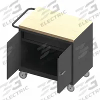 DURHAM MFG Mobile Cabinet Workbench: 36 in x 24 in, Butcher Block, 1,200 lb Overall Load Capacity (MPN 3115-MT-95). Key specifications — Included Components: Handle on Side; Assembly: Fully Assembled; Brand: DURHAM MFG.