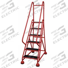 COTTERMAN Rolling Ladder: 4.5 ft Platform Ht, Partially Assembled, Steel, Wt-Actuated Auto-Lock (MPN ST-621 A2 C6 P5). Key specifications — Includes Handrails: Handrails Included; Material: Steel; Brand: COTTERMAN; Color: Red.