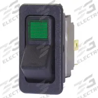 EATON Lighted Rocker Switch: 2 Positions, SPST, Off/Momentary On, Green (MPN 8005K37N113V32). Key specifications — AC Contact Rating: 10 A @ 250 V; DC Contact Rating: 15 A @ 28 V; Horsepower: 3/4 hp @ 250 V; Operator Illumination: Illuminated; Switch Color: Black; Terminal Connection Type: Screw Terminals; Includes Lamp Module: Lamp Module Included; Includes Lens: Lens Included.