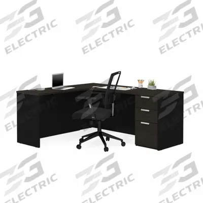 BESTAR L-Shaped Office Desk: Black/Deep Grey, 71 1/8 in Overall Wd - Pro-Concept Plus Series