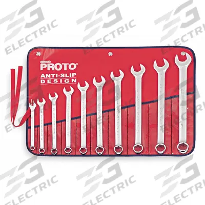 PROTO Combination Wrench Set: Alloy Steel, Satin, 10 Tools - SAE 6-Point Combination Wrench Sets