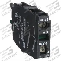 SCHNEIDER Contact Block: 22 mm Panel Mounting Size, 2NO, Momentary, ZB4/ZB5 Series (MPN ZBE203). Key specifications — Switch Action: Momentary; Terminal Connection Type: Screw Clamp Terminals; Brand: SCHNEIDER; Compatible with Series: ZB5.