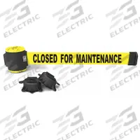 BANNER STAKES Retractable Belt Barrier: Magnet, 30 ft Belt Lg, Maint & Cleaning Messaging, Yellow (MPN MH5006). Key specifications — attr981520: Black; attr981527: Black; attr193646: BANNER STAKES; attr981511: Yellow.