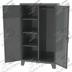 GREENE MANUFACTURING, INC. Storage Cabinet: 36 in x 24 in x 84 in, 4 Shelves, 12 ga Panel, Shelves (MPN EX-783-2). Key specifications — attr113700: Adjustable; attr113673: Legs; attr113674: Dark Gray; attr113686: No; attr113685: Assembled; attr113675: Shelves; attr66488: GREENE MANUFACTURING, INC.; attr113676: Hanging Rod and Shelves.