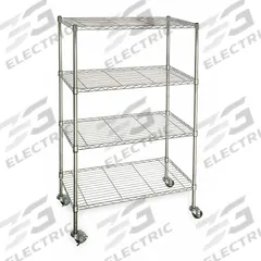 APPROVED VENDOR Wire Shelving Unit: 60 in x 18 in x 68 in, Dry, Split Sleeve, 4 Shelves, Silver (MPN 3TPV5). Key specifications — attr15738: Silver; attr14157: Chrome; attr14150: Dry; attr14159: Round; attr5304: 4; attr14155: (2) Swivel with Brakes; attr14158: Steel; attr14156: Polymer.