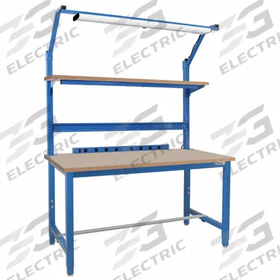 BENCHPRO Workbenches: Adj Ht, Particleboard, 60 in x 30 in, 6,600 lb Overall Load Capacity - Workstations with Power, Storage & Overhead Lighting