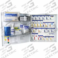 FIRST AID ONLY First Aid Kit and Housing: 337 Components, ANSI/ISEA Z308.1-2021, Type I/II, Class B (MPN 91379). Key specifications — ANSI Standard Met: ANSI/ISEA Z308.1-2021; Adhesive Bandages Included: (50) Metal Detectable Bandages; Oral and Inhalant Medicinals Included: No Oral/Inhalant Medicinals; Topical Medicinals Included: Eyewash Bottle; Wound Dressings Included: Elastic Bandage; Unitized: Unitized with Guided Refill System.
