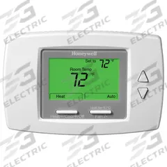 HONEYWELL Fan Coil Thermostat: Heat and Cool, Auto-Cool-Heat-Off, 50° to 90°F, Push Button, 1H/1C (MPN TB6575B1000/U). Key specifications — Application: Heat and Cool; System Settings: Auto-Cool-Heat-Off; Temperature Control Range: 50° to 90°F; Stages: 1H/1C; Voltage: 120/240V AC; Brand: HONEYWELL; Control Type: Push Button; Fan Settings: Hi-Med-Low-Auto-Off.