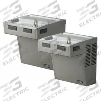 ELKAY Bi-Level Drinking Fountain: On-Wall, 27 in Ht, Front Pushbar/Side Pushbar, 8 gph @ 50°F, Gray (MPN LMABFTL8LC). Key specifications — Housing Color: Gray; Brand: ELKAY; Housing Material: Vinyl Clad Steel; Housing Finish: Vinyl Clad; Chilling Capacity: 8 gph @ 50°F.