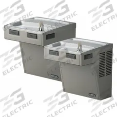 ELKAY Bi-Level Drinking Fountain: On-Wall, 27 in Ht, Front Pushbar/Side Pushbar, 8 gph @ 50°F, Gray (MPN LMABFTL8LC). Key specifications — Housing Color: Gray; Brand: ELKAY; Housing Material: Vinyl Clad Steel; Housing Finish: Vinyl Clad; Chilling Capacity: 8 gph @ 50°F.
