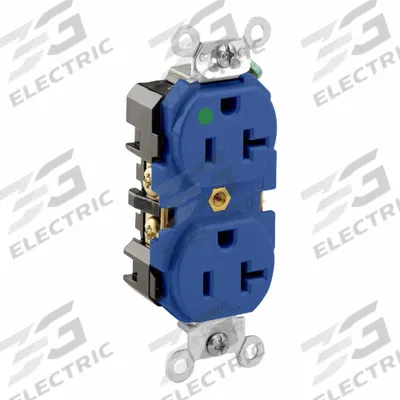 LEVITON Plugs and Receptacles: Hospital Grade, Duplex, 5-20R, Blue, 125V AC, 20 A - General Purpose Receptacles