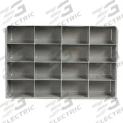 Compartment Drawer Insert: 18 in x 12 in x 3 in, 4 5/16 in x 2 27/32 in, 16 Compartments, 0 Dividers (MPN 124-95-16-IND). Key specifications — Color: Gray; Compartment HxWxD: (16) 4-5/16 in x 2-27/32 in; Removable Dividers: No; Compatible Manufacturer Model Number: 123-95; Brand: DURHAM MFG.