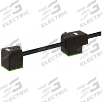 MURRELEKTRONIK Cordset: (2) DIN Form A Female Right Angle x Bare Wire, 5 m Cable Lg, PVC, Black (MPN 7000-58021-6170500). Key specifications — Wire Size: 18 AWG; Brand: MURRELEKTRONIK; Cable Jacket Color: Black; IP Rating: IP67; DIN Connector Spacing: 150 mm.
