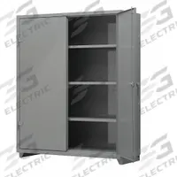STRONG HOLD Storage Cabinet: 60 in x 24 in x 75 in, Swing Handle & Padlock Hasp, 14 ga Panel Thick (MPN 56-243-L). Key specifications — attr62698: Gray; attr62736: Welded; attr87895: Legs; attr62693: Assembled; attr62737: Stationary; attr62694: Adjustable; attr62695: Baked Enamel; attr62696: Steel.